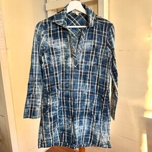 Cloth & Stone Mimeograph Navy Blue Plaid Shirt Dress XS